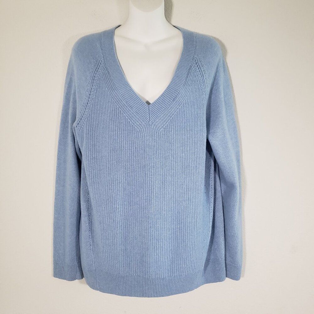 Talbots Women's Sweater Medium Light Blue Wool Cashmere Soft Knit Blend